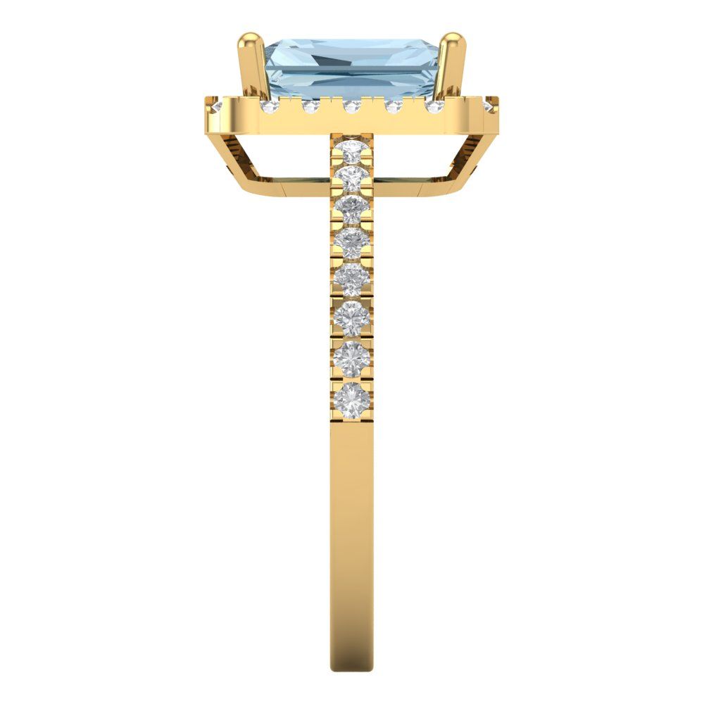 1.86 cttw Natural Sky Blue Topaz Hidden Halo Engagement Ring - Solid Gold (Emerald Cut,7.5x5.5mm)