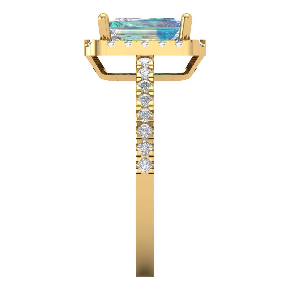 1.86 cttw Blue Moissanite Hidden Halo Engagement Ring - Solid Gold (Emerald Cut,7.5x5.5mm)