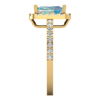 1.86 cttw Blue Moissanite Hidden Halo Engagement Ring - Solid Gold (Emerald Cut,7.5x5.5mm)