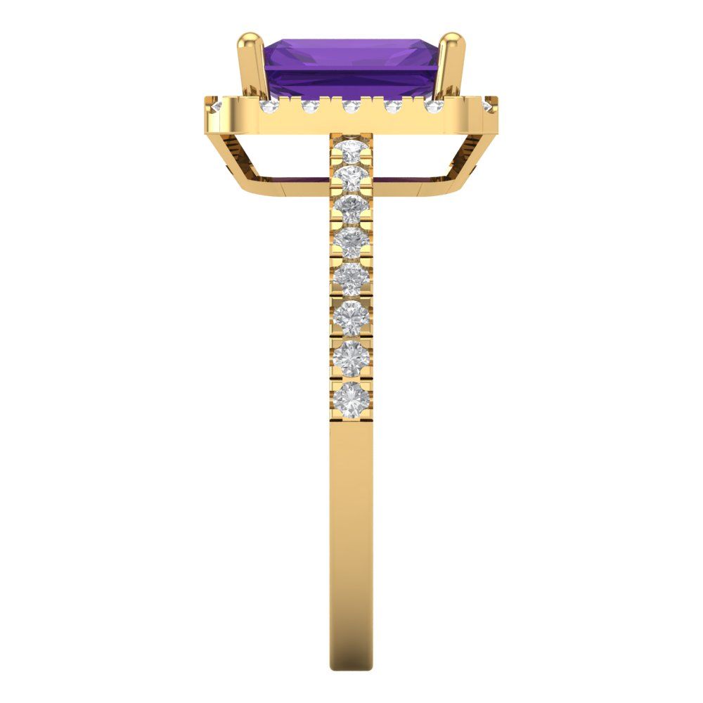 1.86 cttw Natural Amethyst Hidden Halo Engagement Ring - Solid Gold (Emerald Cut,7.5x5.5mm)
