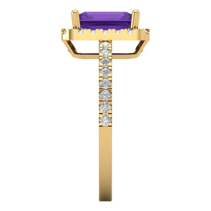 1.86 cttw Natural Amethyst Hidden Halo Engagement Ring - Solid Gold (Emerald Cut,7.5x5.5mm)