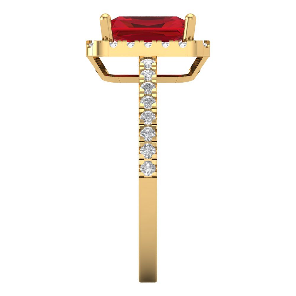 1.86 cttw Simulated Pink Tourmaline Hidden Halo Engagement Ring - Solid Gold (Emerald Cut,7.5x5.5mm)