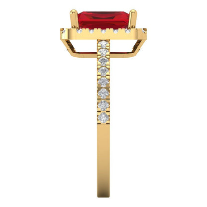 1.86 cttw Simulated Pink Tourmaline Hidden Halo Engagement Ring - Solid Gold (Emerald Cut,7.5x5.5mm)