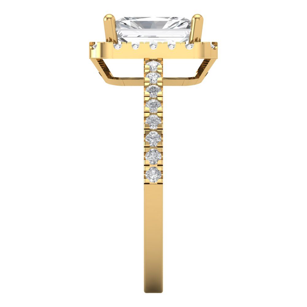 1.86 cttw Certified Moissanite Hidden Halo Engagement Ring - Solid Gold (VVS1, D-F,Emerald Cut,7.5x5.5mm)