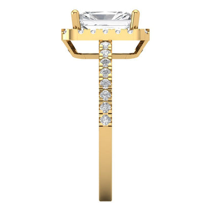 1.86 cttw Certified Moissanite Hidden Halo Engagement Ring - Solid Gold (VVS1, D-F,Emerald Cut,7.5x5.5mm)