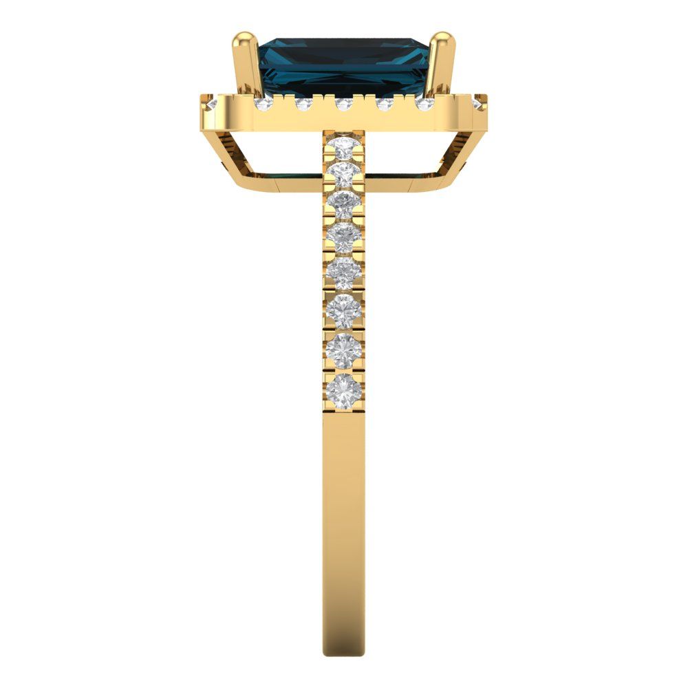 1.86 cttw Natural London Blue Topaz Hidden Halo Engagement Ring - Solid Gold (Emerald Cut,7.5x5.5mm)