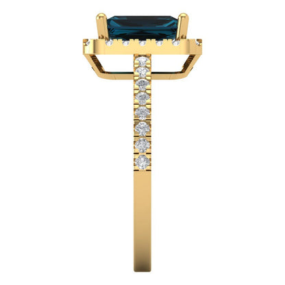 1.86 cttw Natural London Blue Topaz Hidden Halo Engagement Ring - Solid Gold (Emerald Cut,7.5x5.5mm)