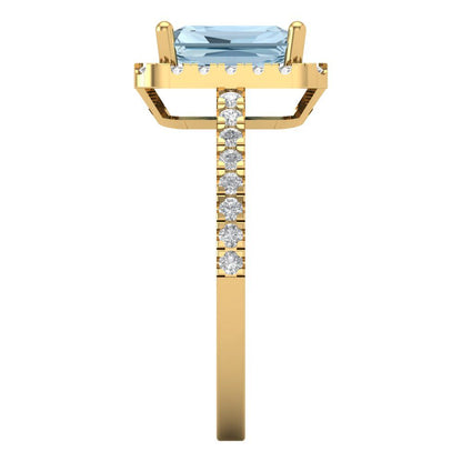 1.86 cttw Natural Aquamarine Hidden Halo Engagement Ring - Solid Gold (Emerald Cut,7.5x5.5mm)