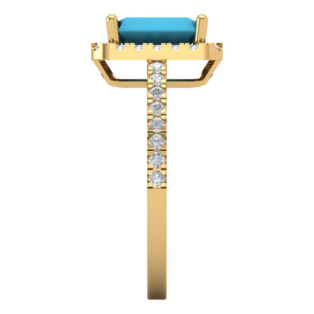 1.86 cttw Simulated Turquoise Hidden Halo Engagement Ring - Solid Gold (Emerald Cut,7.5x5.5mm)