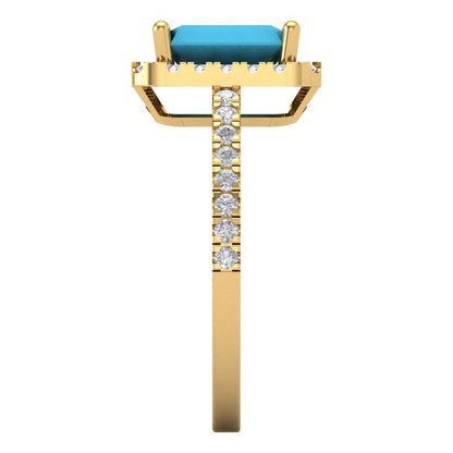 1.86 cttw Simulated Turquoise Hidden Halo Engagement Ring - Solid Gold (Emerald Cut,7.5x5.5mm)