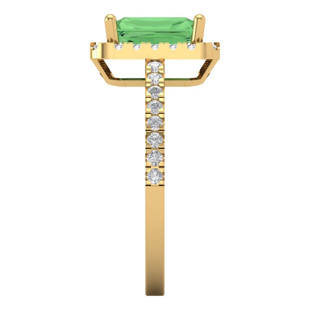 1.86 cttw Zirconia Simulated Green Diamond Hidden Halo Engagement Ring - Solid Gold (VVS1, Emerald Cut,7.5x5.5mm)