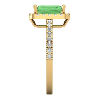 1.86 cttw Zirconia Simulated Green Diamond Hidden Halo Engagement Ring - Solid Gold (VVS1, Emerald Cut,7.5x5.5mm)