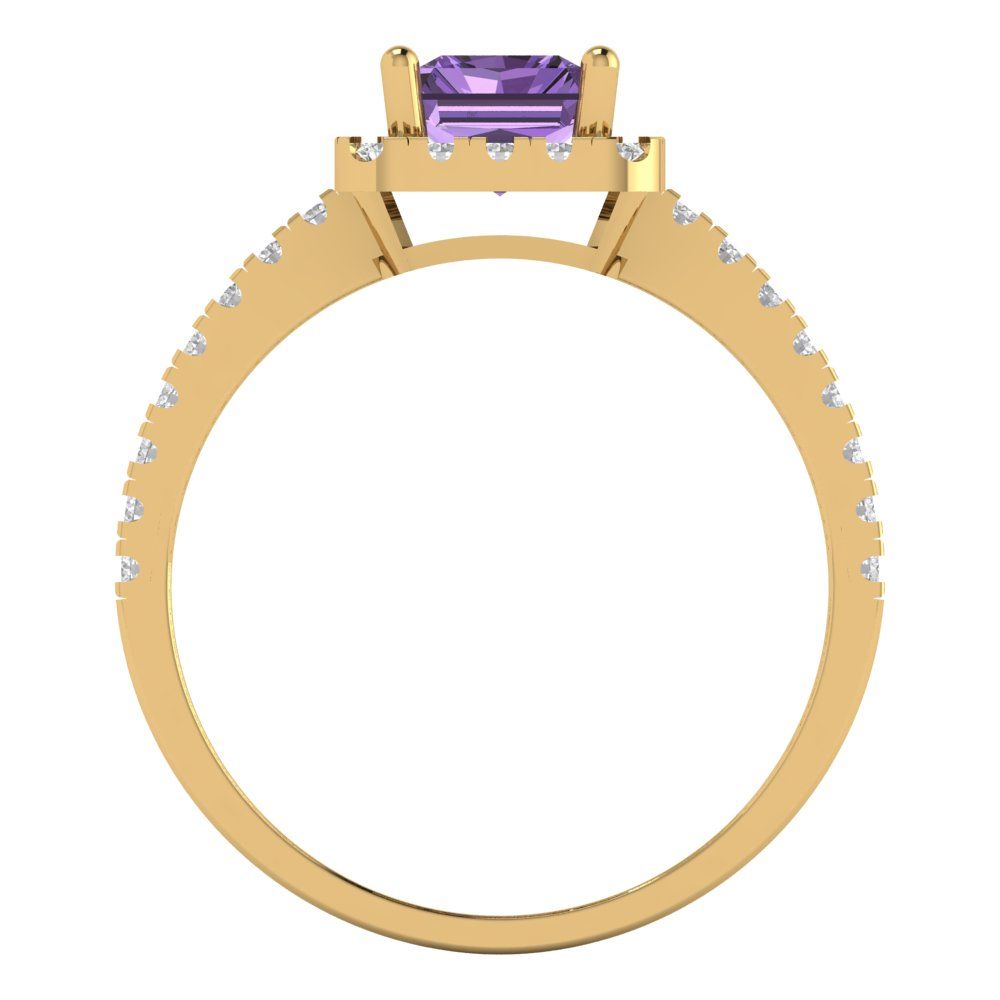 1.86 cttw Simulated Alexandrite Hidden Halo Engagement Ring - Solid Gold (Emerald Cut,7.5x5.5mm)