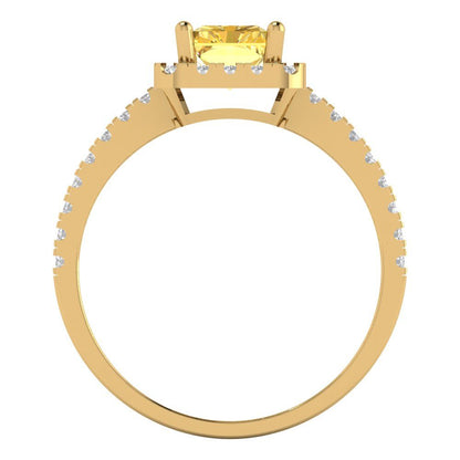 1.86 cttw Natural Citrine Hidden Halo Engagement Ring - Solid Gold (Emerald Cut,7.5x5.5mm)