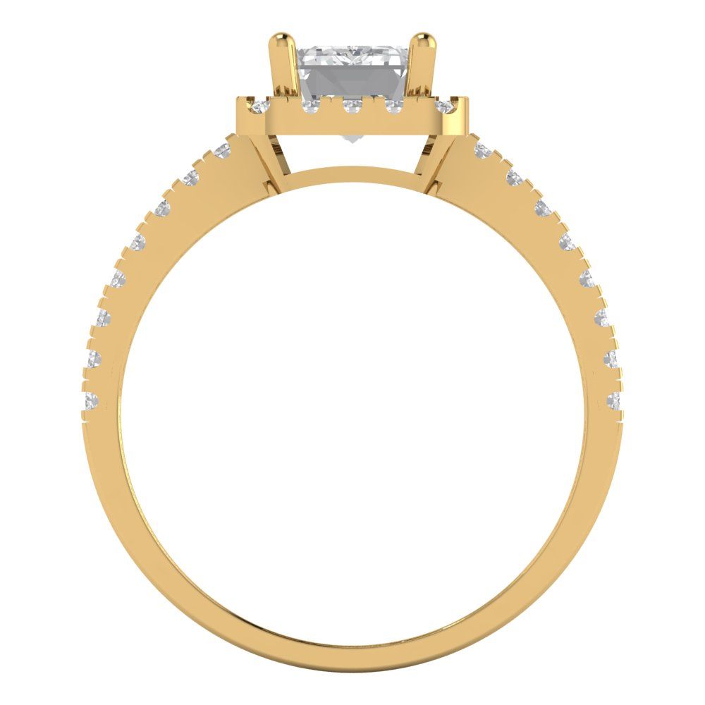 1.86 cttw Certified Moissanite Hidden Halo Engagement Ring - Solid Gold (VVS1, D-F,Emerald Cut,7.5x5.5mm)