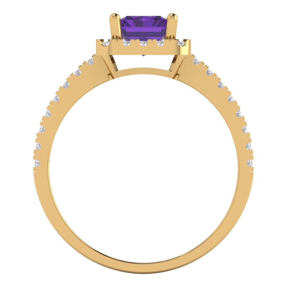 1.86 cttw Natural Amethyst Hidden Halo Engagement Ring - Solid Gold (Emerald Cut,7.5x5.5mm)