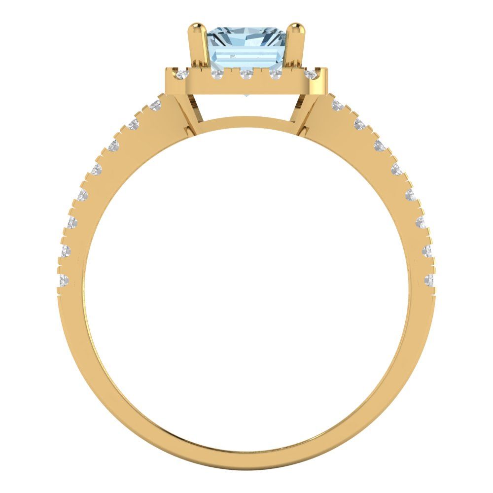 1.86 cttw Natural Aquamarine Hidden Halo Engagement Ring - Solid Gold (Emerald Cut,7.5x5.5mm)