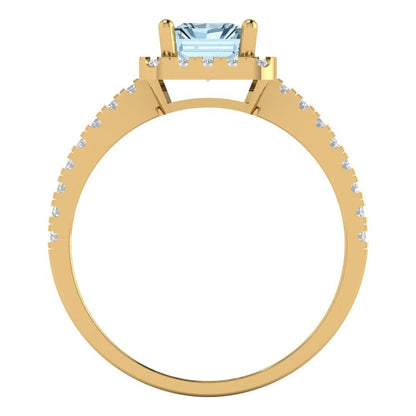 1.86 cttw Natural Aquamarine Hidden Halo Engagement Ring - Solid Gold (Emerald Cut,7.5x5.5mm)