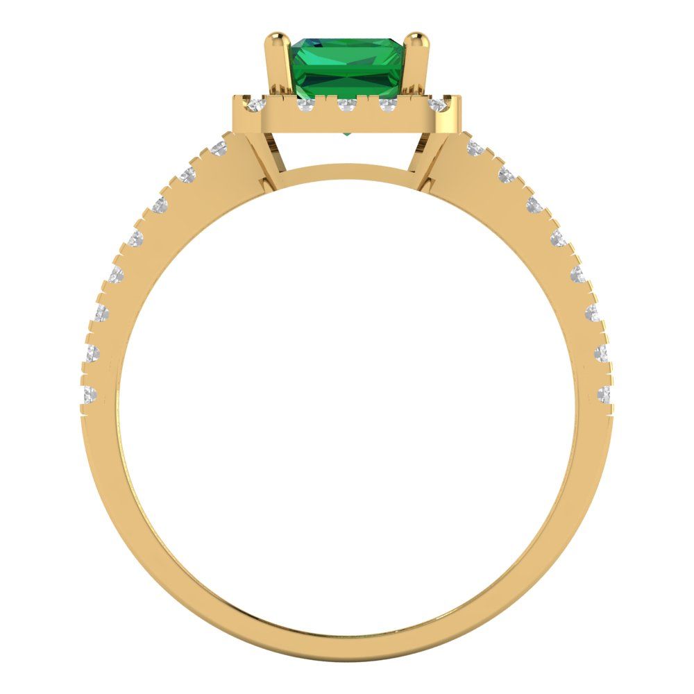 1.86 cttw Simulated Emerald Hidden Halo Engagement Ring - Solid Gold (Emerald Cut,7.5x5.5mm)