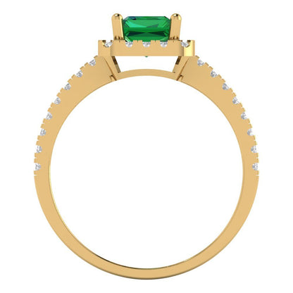 1.86 cttw Simulated Emerald Hidden Halo Engagement Ring - Solid Gold (Emerald Cut,7.5x5.5mm)
