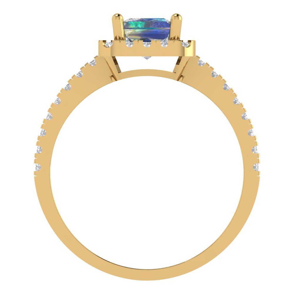 1.86 cttw Blue Moissanite Hidden Halo Engagement Ring - Solid Gold (Emerald Cut,7.5x5.5mm)
