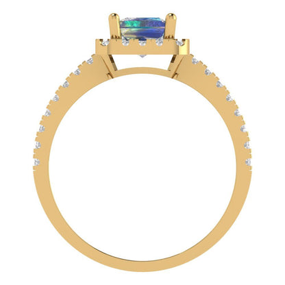 1.86 cttw Blue Moissanite Hidden Halo Engagement Ring - Solid Gold (Emerald Cut,7.5x5.5mm)