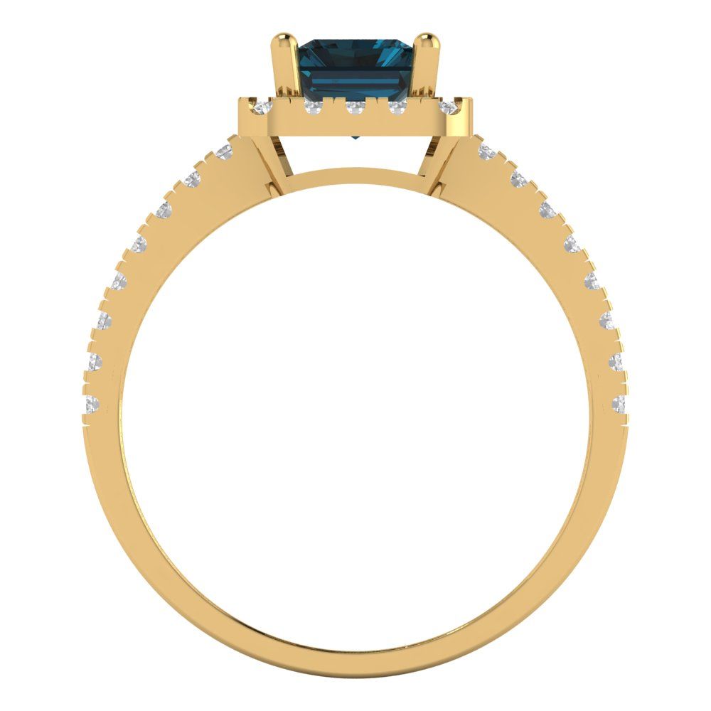 1.86 cttw Natural London Blue Topaz Hidden Halo Engagement Ring - Solid Gold (Emerald Cut,7.5x5.5mm)