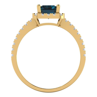 1.86 cttw Natural London Blue Topaz Hidden Halo Engagement Ring - Solid Gold (Emerald Cut,7.5x5.5mm)
