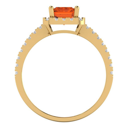 1.86 cttw Simulated Ruby Hidden Halo Engagement Ring - Solid Gold (Emerald Cut,7.5x5.5mm)