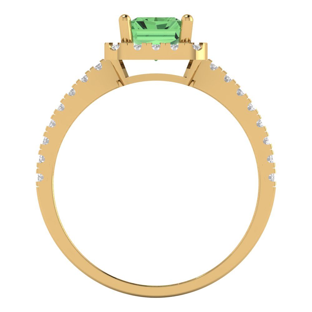 1.86 cttw Zirconia Simulated Green Diamond Hidden Halo Engagement Ring - Solid Gold (VVS1, Emerald Cut,7.5x5.5mm)