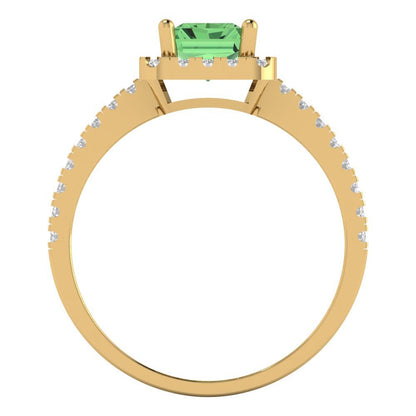 1.86 cttw Zirconia Simulated Green Diamond Hidden Halo Engagement Ring - Solid Gold (VVS1, Emerald Cut,7.5x5.5mm)