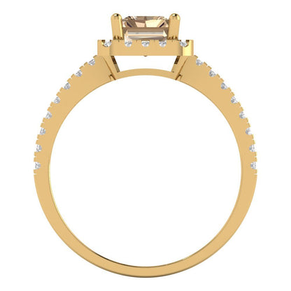 1.86 cttw Yellow Moissanite Hidden Halo Engagement Ring - Solid Gold (Emerald Cut,7.5x5.5mm)