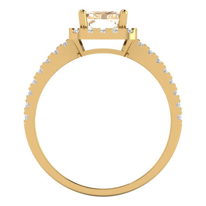 1.86 cttw Natural Morganite Hidden Halo Engagement Ring - Solid Gold (Emerald Cut,7.5x5.5mm)