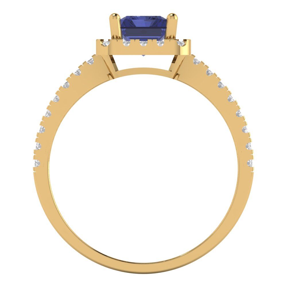 1.86 cttw Simulated Tanzanite Hidden Halo Engagement Ring - Solid Gold (Emerald Cut,7.5x5.5mm)