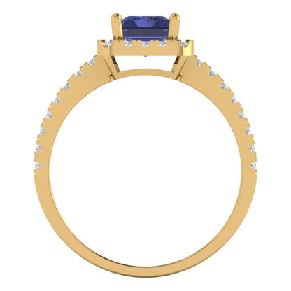 1.86 cttw Simulated Tanzanite Hidden Halo Engagement Ring - Solid Gold (Emerald Cut,7.5x5.5mm)