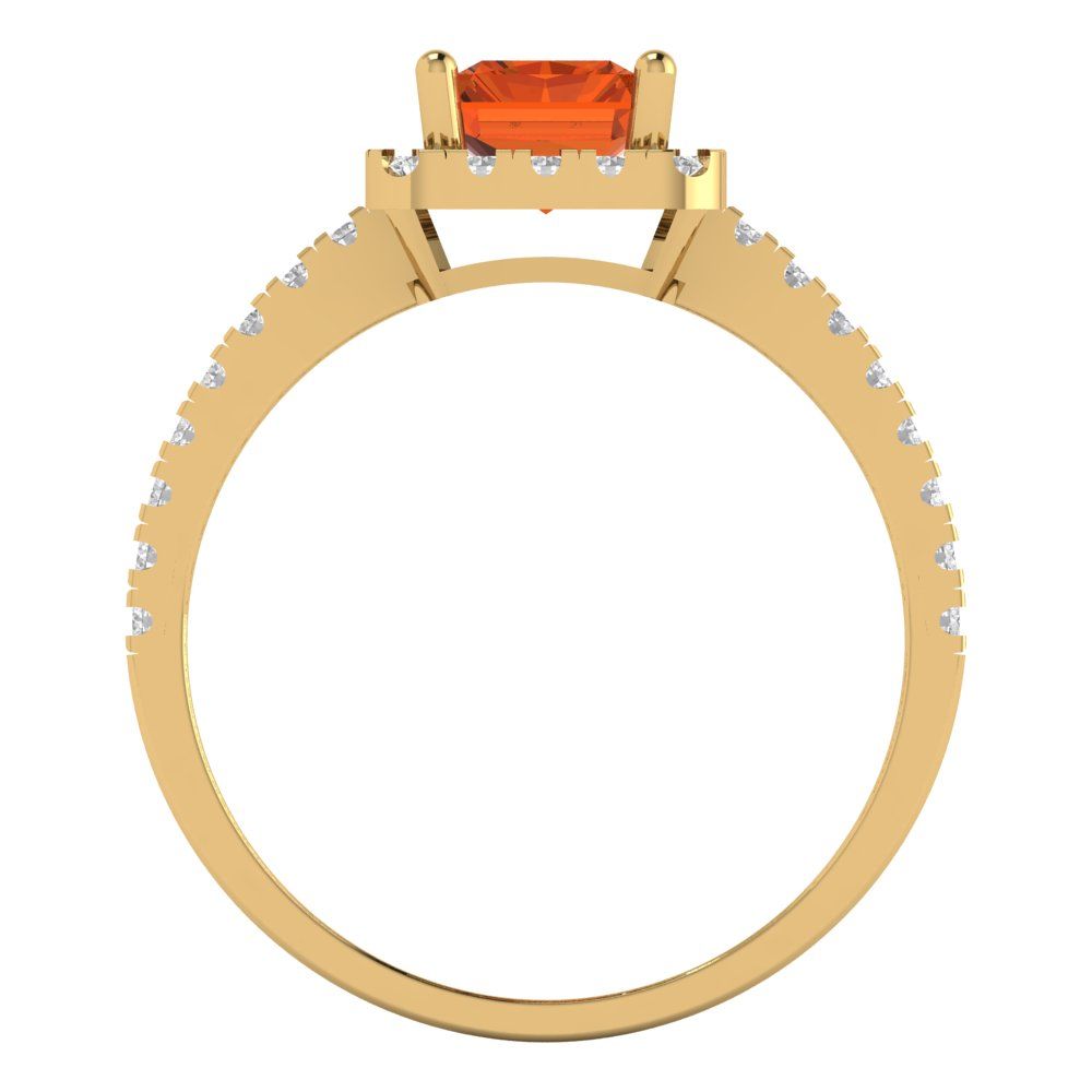 1.86 cttw Zirconia Simulated Red Diamond Hidden Halo Engagement Ring - Solid Gold (VVS1, Emerald Cut,7.5x5.5mm)