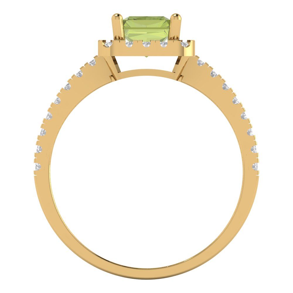 1.86 cttw Natural Peridot Hidden Halo Engagement Ring - Solid Gold (Emerald Cut,7.5x5.5mm)