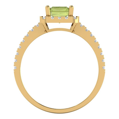 1.86 cttw Natural Peridot Hidden Halo Engagement Ring - Solid Gold (Emerald Cut,7.5x5.5mm)