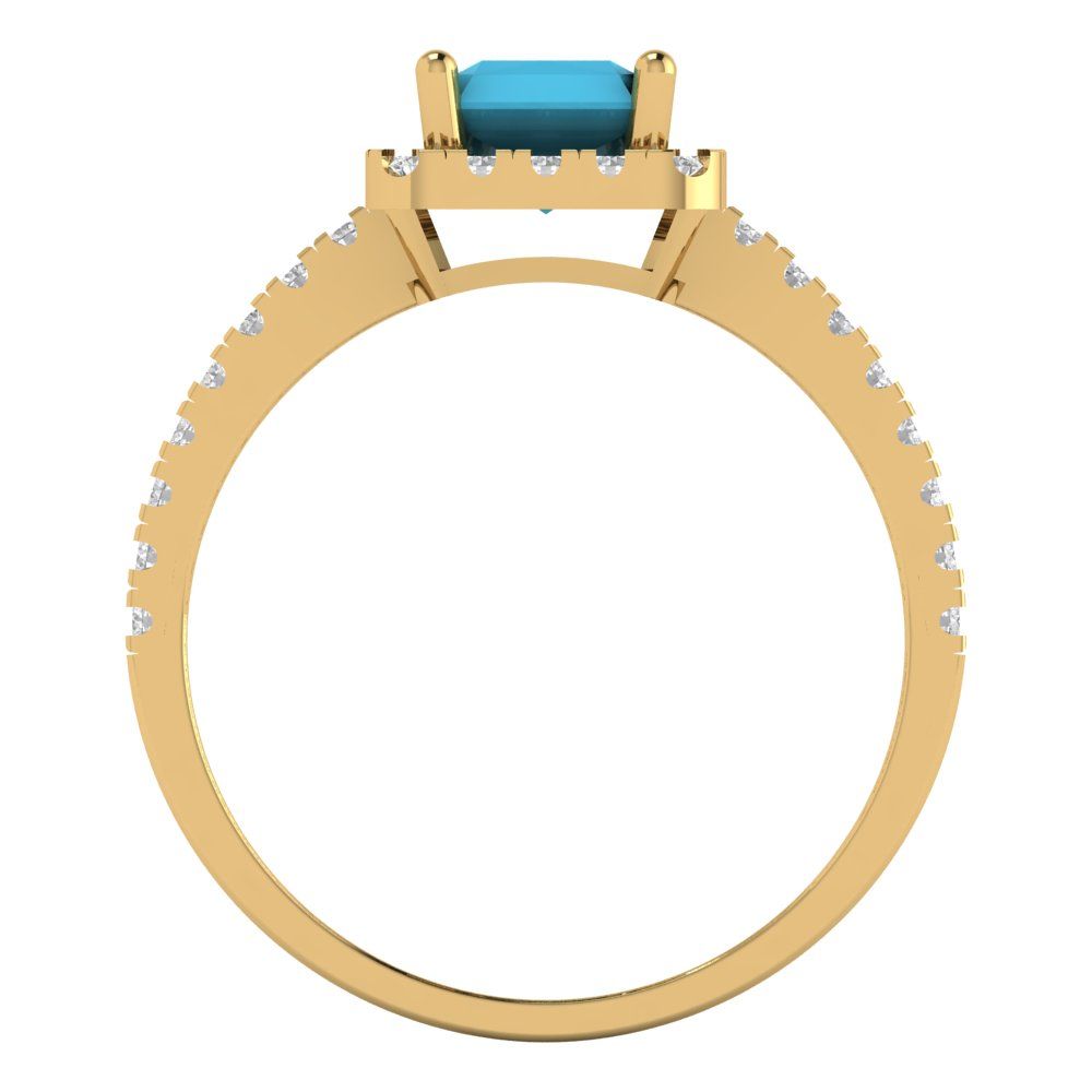 1.86 cttw Simulated Turquoise Hidden Halo Engagement Ring - Solid Gold (Emerald Cut,7.5x5.5mm)