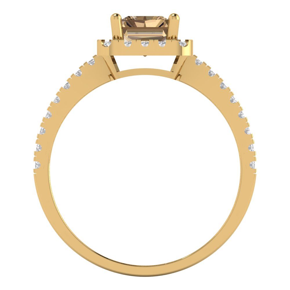 1.86 cttw Zirconia Simulated Champagne Diamond Hidden Halo Engagement Ring - Solid Gold (VVS1, Emerald Cut,7.5x5.5mm)