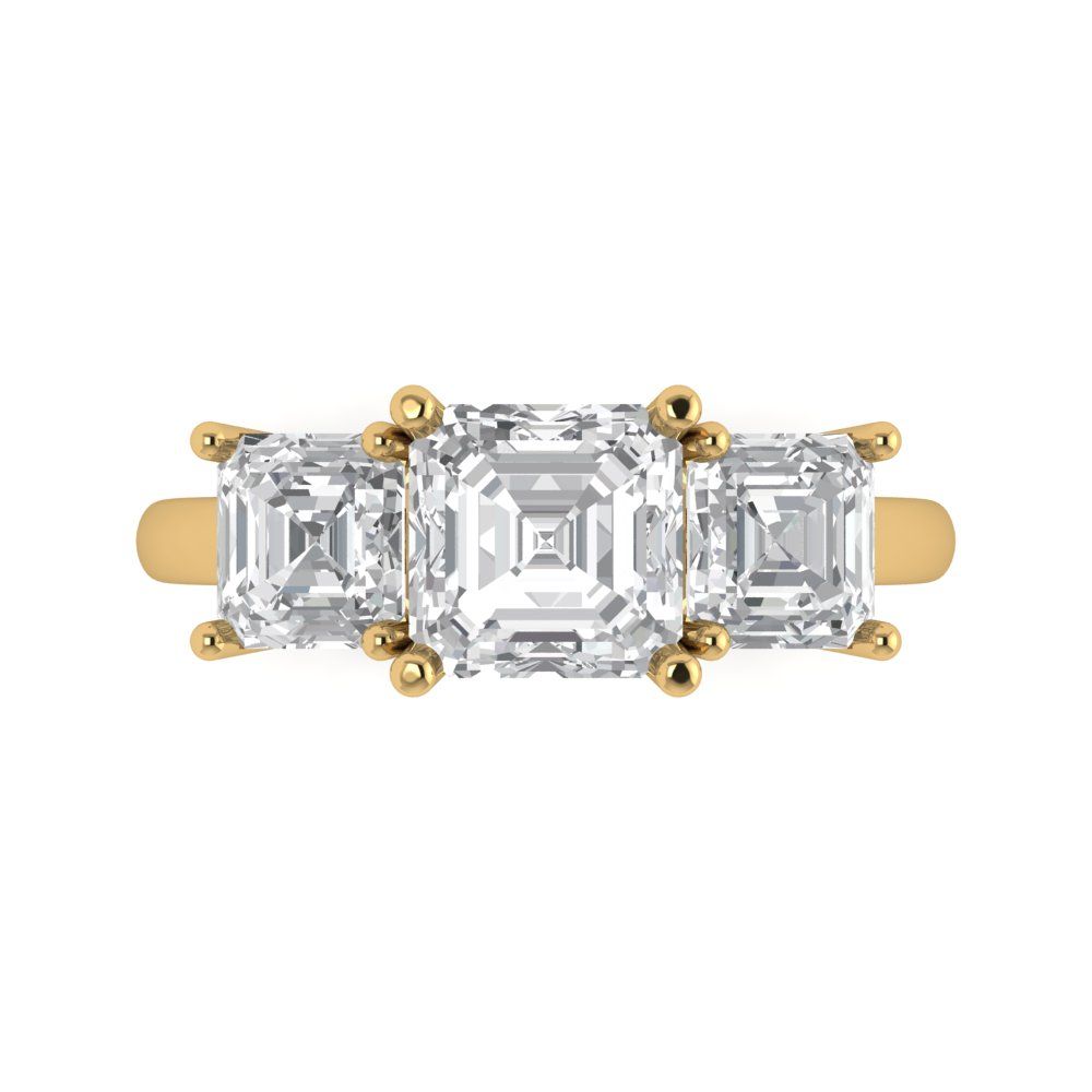 4 cttw Zirconia Simulated Diamond Three-Stone Engagement Ring - Solid Gold (VVS1, Square Emerald Cut,7.0X7.0mm)