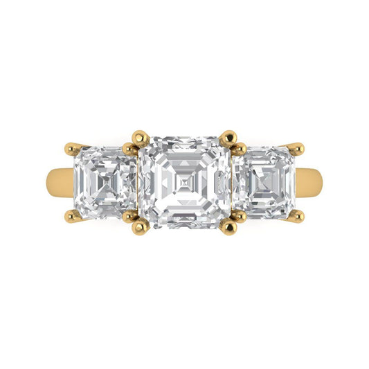 4 cttw Zirconia Simulated Diamond Three-Stone Engagement Ring - Solid Yellow Gold (VVS1, Square Emerald Cut,7.0X7.0mm)
