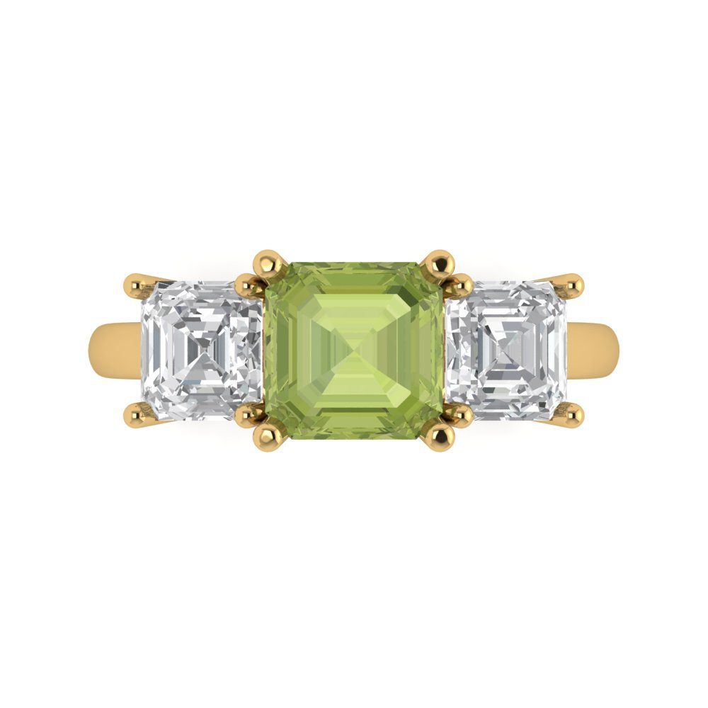 4 cttw Natural Peridot Three-Stone Engagement Ring - Solid Gold (Square Emerald Cut,7.0X7.0mm)