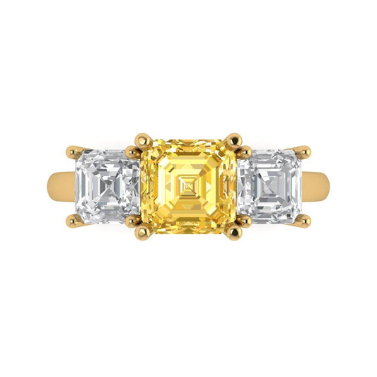 4 cttw Natural Citrine Three-Stone Engagement Ring - Solid Yellow Gold (VVS1, Square Emerald Cut,7.0X7.0mm)