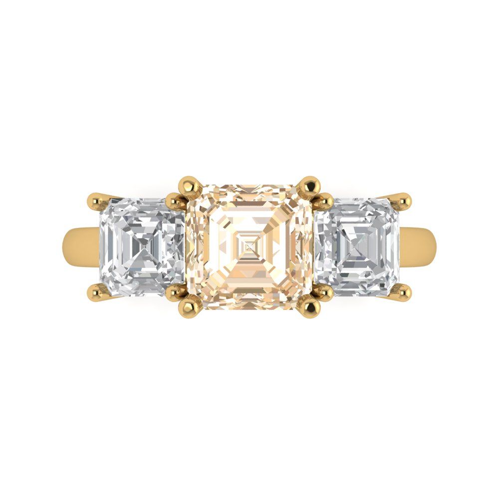 4 cttw Natural Morganite Three-Stone Engagement Ring - Solid Gold (Square Emerald Cut,7.0X7.0mm)