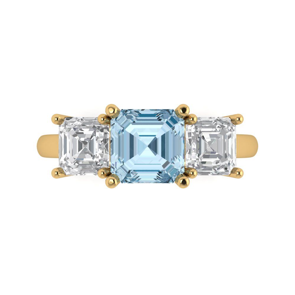 4 cttw Zirconia Simulated Blue Diamond Three-Stone Engagement Ring - Solid Gold (VVS1, Square Emerald Cut,7.0X7.0mm)