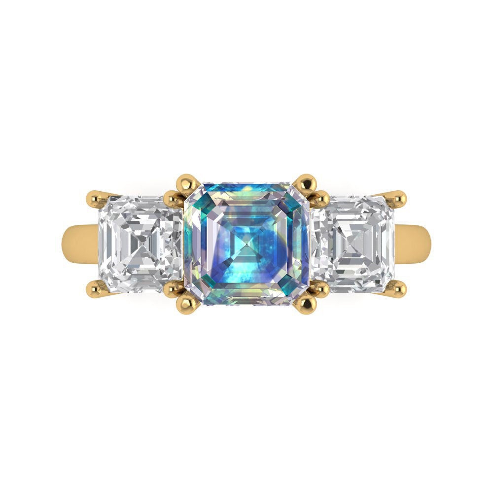 4 cttw Blue Moissanite Three-Stone Engagement Ring - Solid Gold (Square Emerald Cut,7.0X7.0mm)