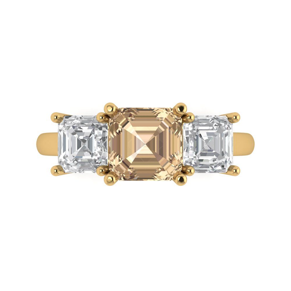 4 cttw Yellow Moissanite Three-Stone Engagement Ring - Solid Gold (Square Emerald Cut,7.0X7.0mm)