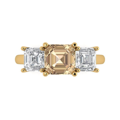 4 cttw Yellow Moissanite Three-Stone Engagement Ring - Solid Gold (Square Emerald Cut,7.0X7.0mm)