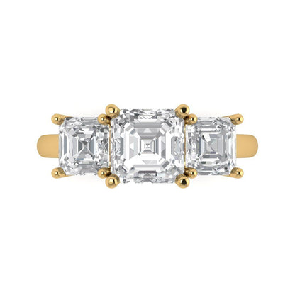 4 cttw White Sapphire Three-Stone Engagement Ring - Solid Gold (Square Emerald Cut,7.0X7.0mm)